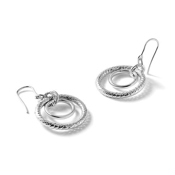 Leslie's Sterling Silver RH-pl Polish/Dia-cut Circles Dangle Earrings