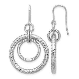 Leslie's Sterling Silver RH-pl Polish/Dia-cut Circles Dangle Earrings