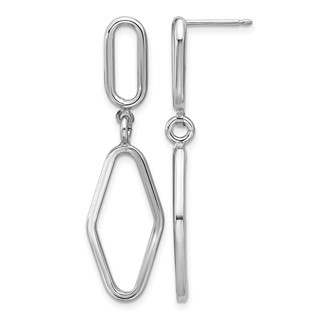 Leslie's Sterling Silver RH-plat Polish Geometric Dangle Post Earrings