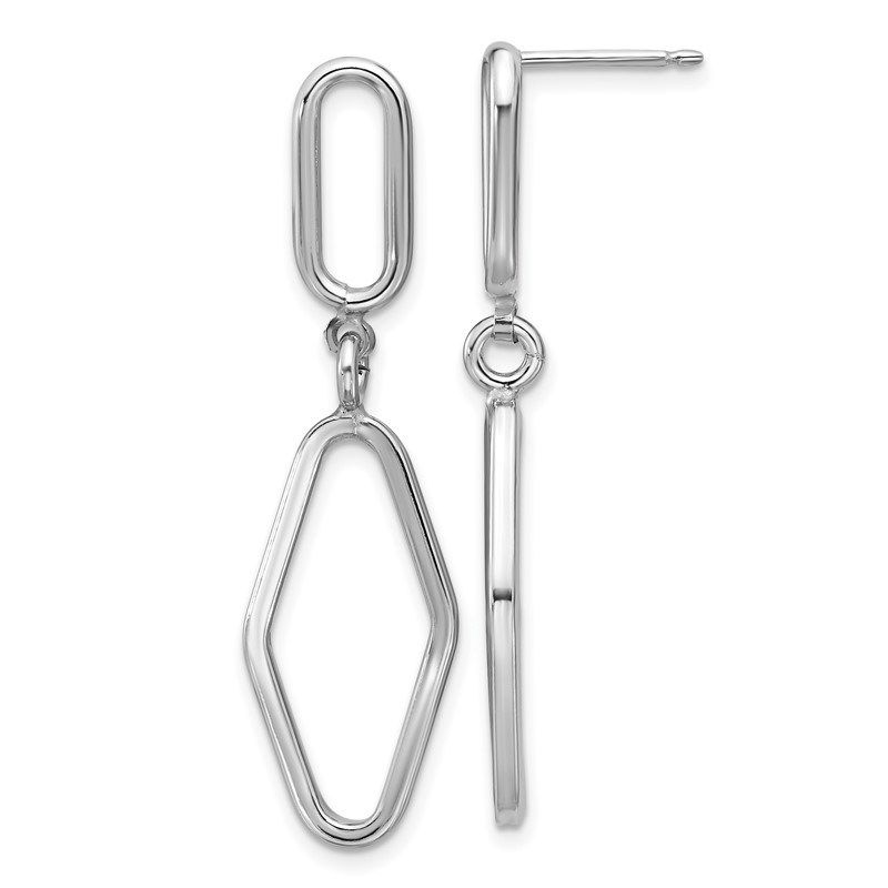 Sterling Silver RH-plat Polish Geometric Dangle Post Earrings