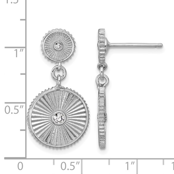 Leslie's SS RH-plat CZ Polished/Grooved Circle Dangle Post Earrings