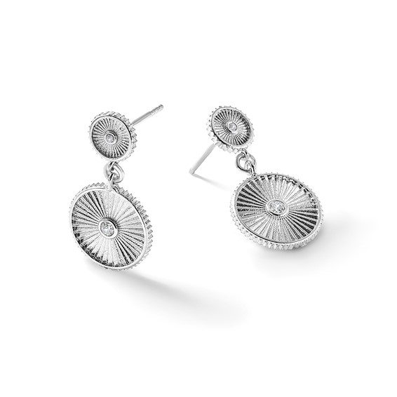 Leslie's SS RH-plat CZ Polished/Grooved Circle Dangle Post Earrings
