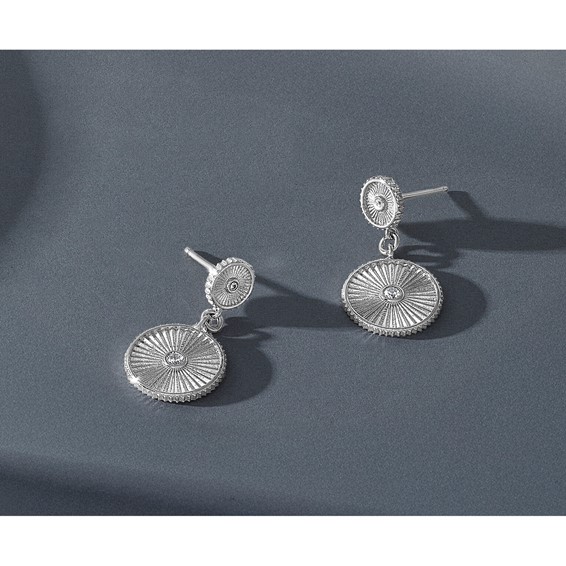 Leslie's SS RH-plat CZ Polished/Grooved Circle Dangle Post Earrings