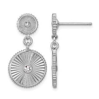 Leslie's SS RH-plat CZ Polished/Grooved Circle Dangle Post Earrings