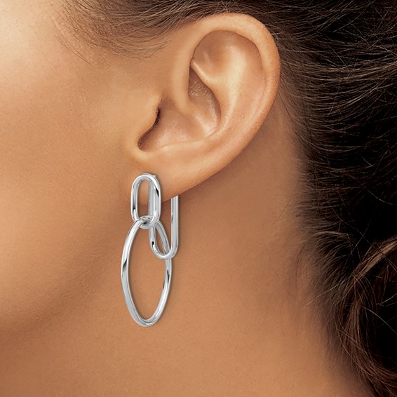 Leslie's SS RH-plated Polished Front/Back Oval Dangle Post Earrings