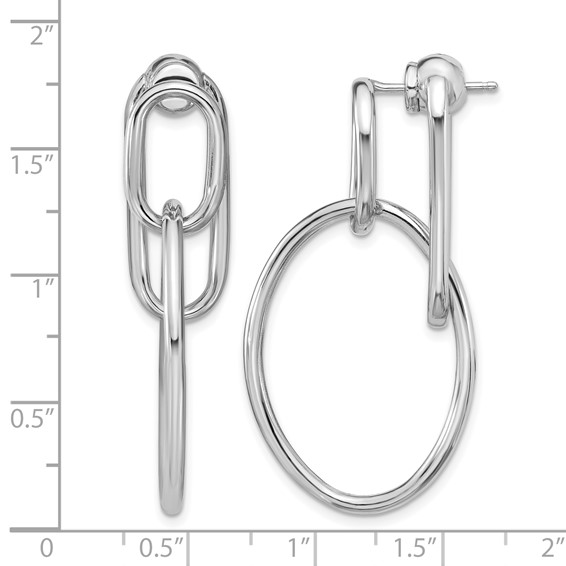 Leslie's SS RH-plated Polished Front/Back Oval Dangle Post Earrings