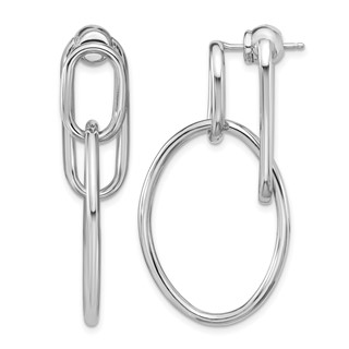 Leslie's SS RH-plated Polished Front/Back Oval Dangle Post Earrings