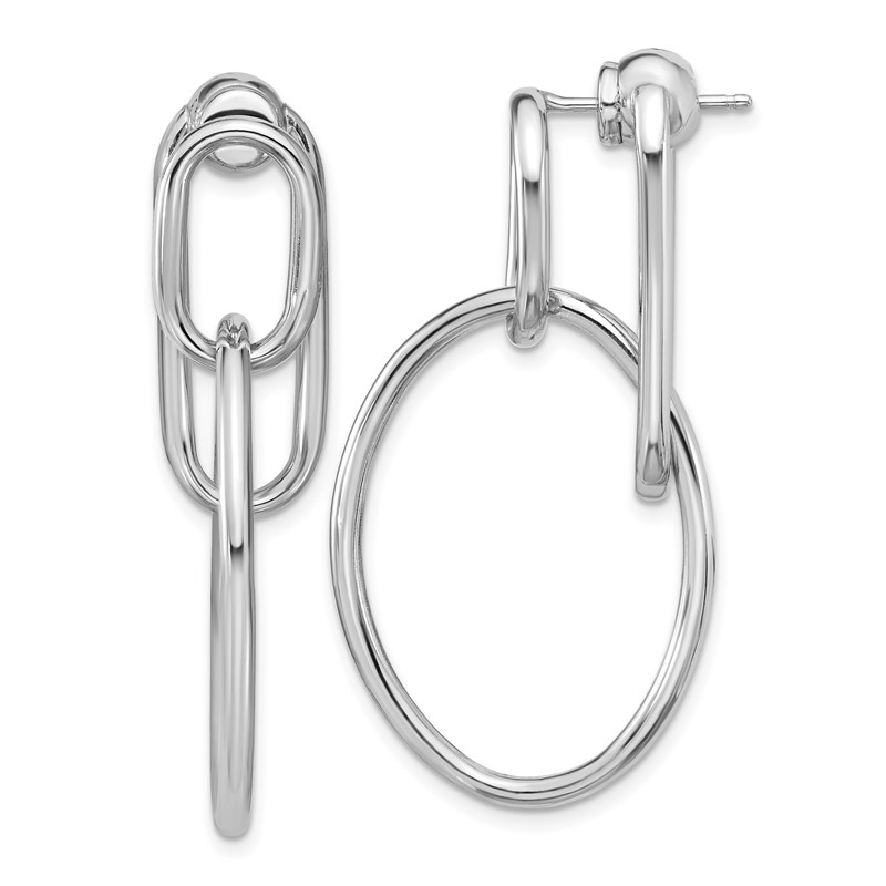 SS RH-plated Polished Front/Back Oval Dangle Post Earrings