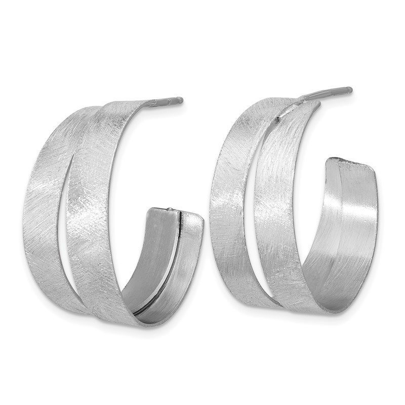 Sterling Silver Rhodium-plate Scratch Finish J-hoop Earrings