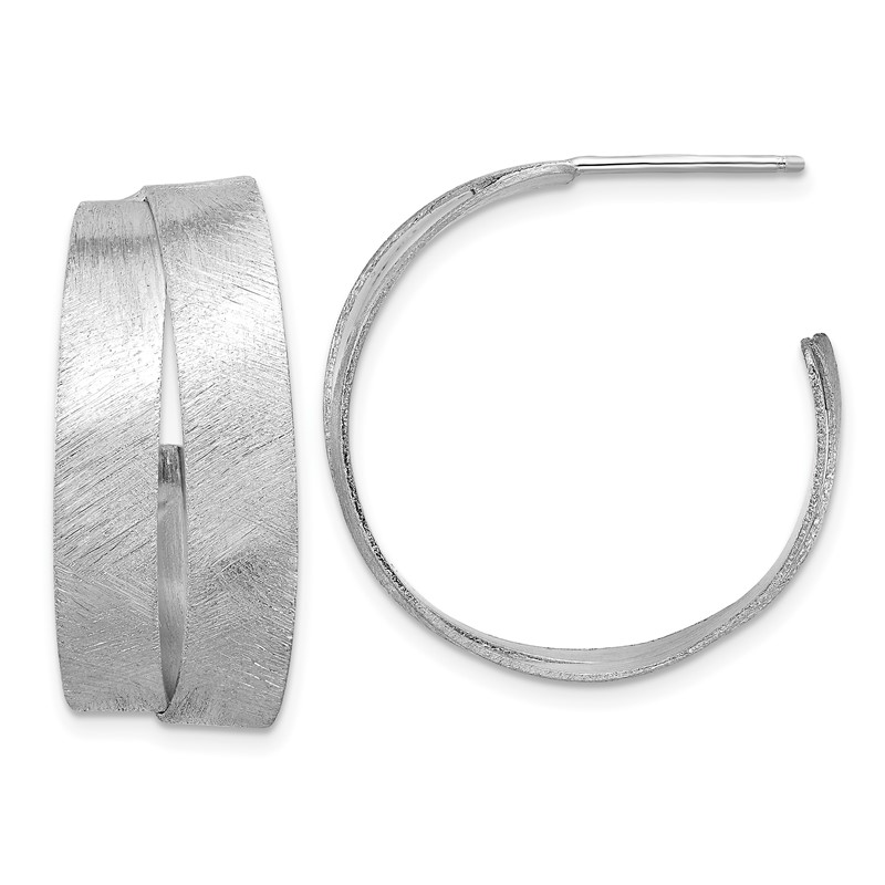 Sterling Silver Rhodium-plate Scratch Finish J-hoop Earrings