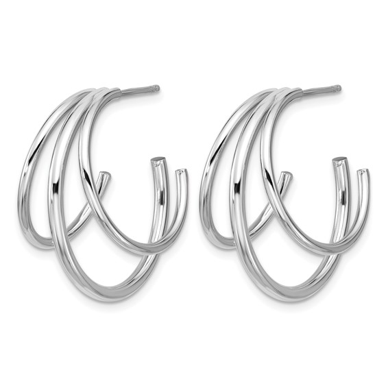 Leslie's Sterling Silver RH-plated Polished 3-row J-hoop Post Earrings