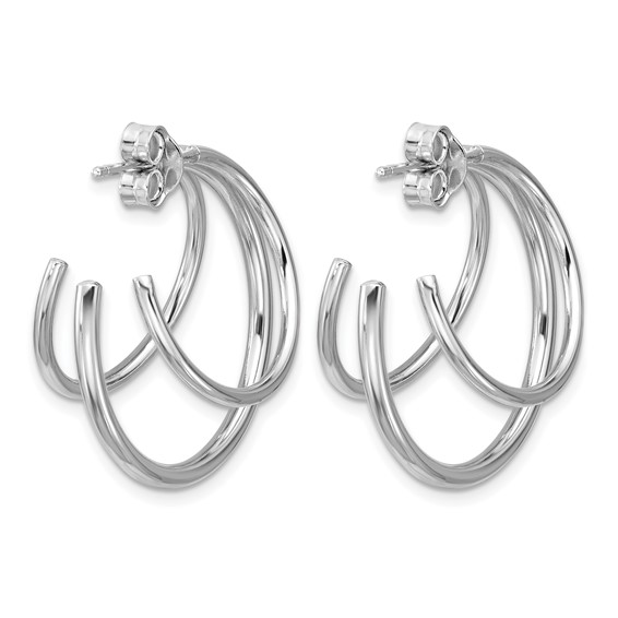Leslie's Sterling Silver RH-plated Polished 3-row J-hoop Post Earrings