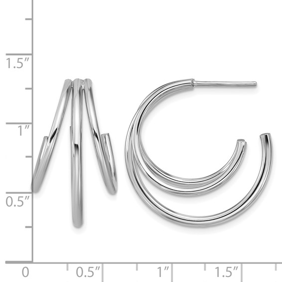 Leslie's Sterling Silver RH-plated Polished 3-row J-hoop Post Earrings