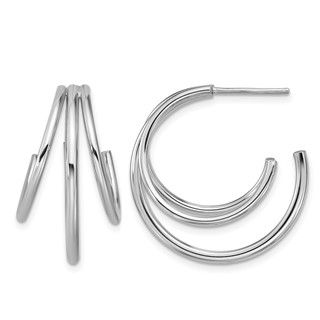 Leslie's Sterling Silver RH-plated Polished 3-row J-hoop Post Earrings