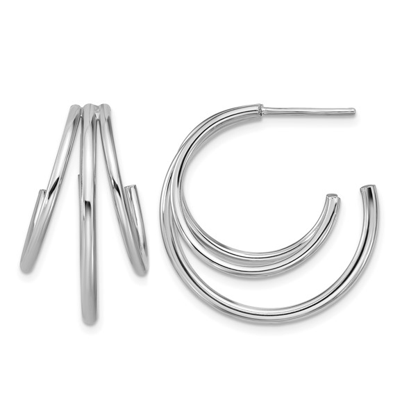 Leslie's Sterling Silver RH-plated Polished 3-row J-hoop Post Earrings