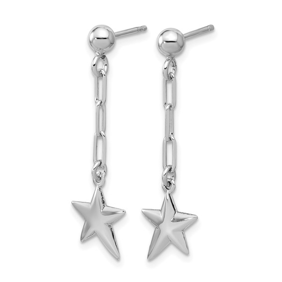 Leslie's SS RH-plated Polished Star Link Dangle Post Earrings