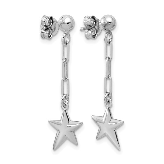 Leslie's SS RH-plated Polished Star Link Dangle Post Earrings