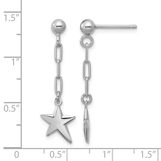 Leslie's SS RH-plated Polished Star Link Dangle Post Earrings