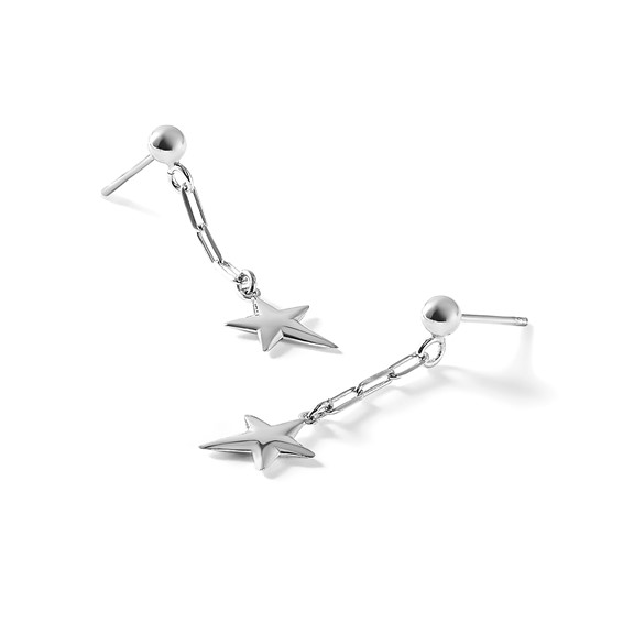 Leslie's SS RH-plated Polished Star Link Dangle Post Earrings