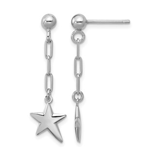Leslie's SS RH-plated Polished Star Link Dangle Post Earrings