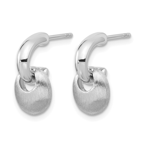 Leslie's Sterling Silver RH-plat Polish/Brush Dangle Post Earrings