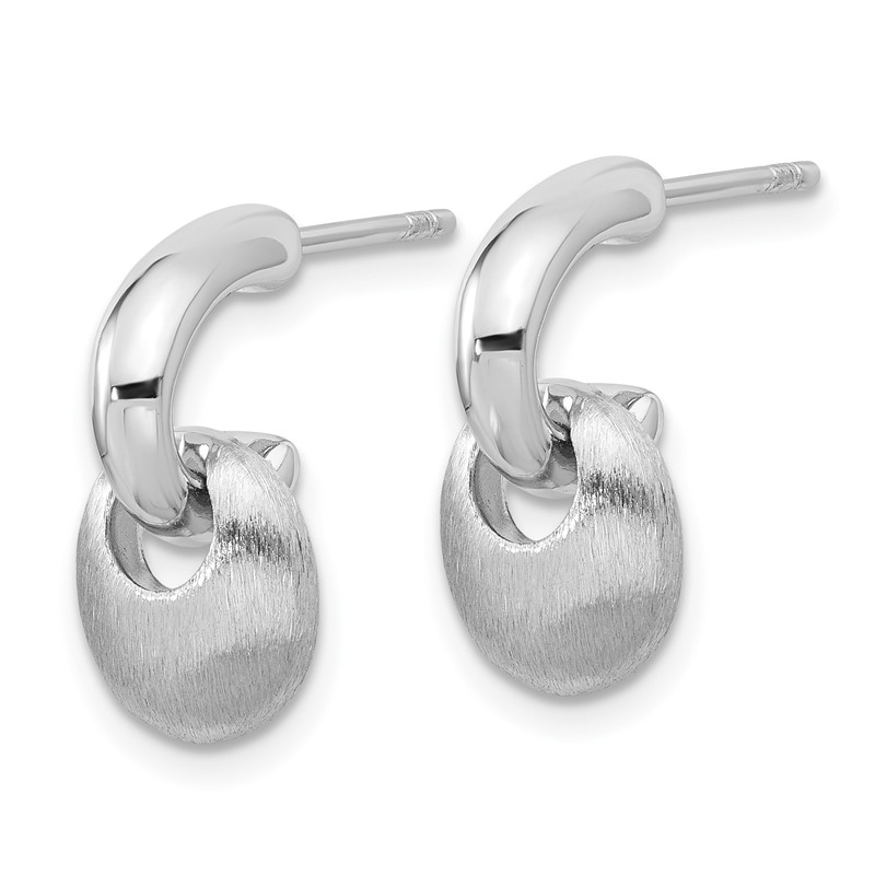 Sterling Silver RH-plat Polish/Brush Dangle Post Earrings