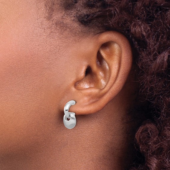 Leslie's Sterling Silver RH-plat Polish/Brush Dangle Post Earrings