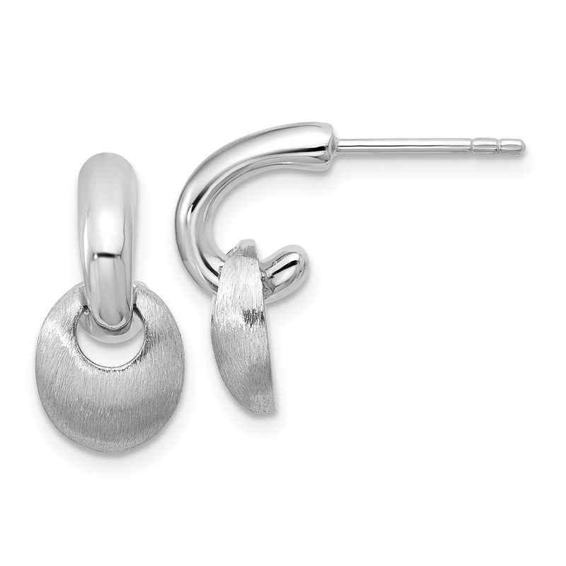 Sterling Silver RH-plat Polish/Brush Dangle Post Earrings