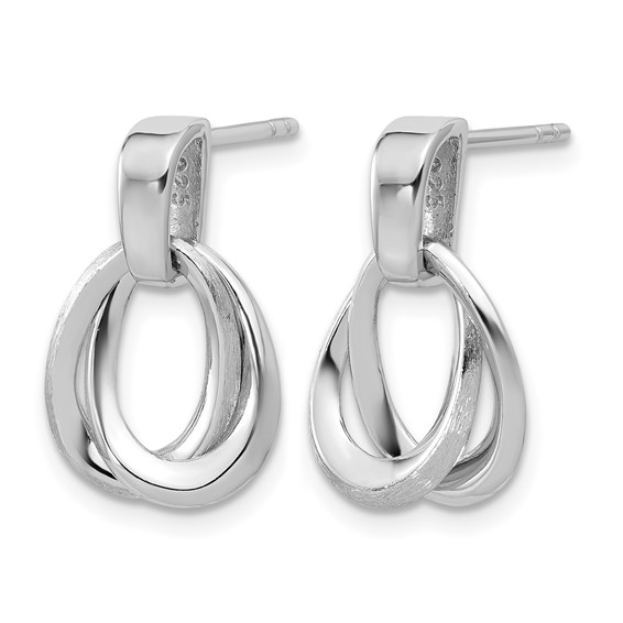 Leslie's SS RH-plated Polished/Brushed Ovals Dangle Post Earrings