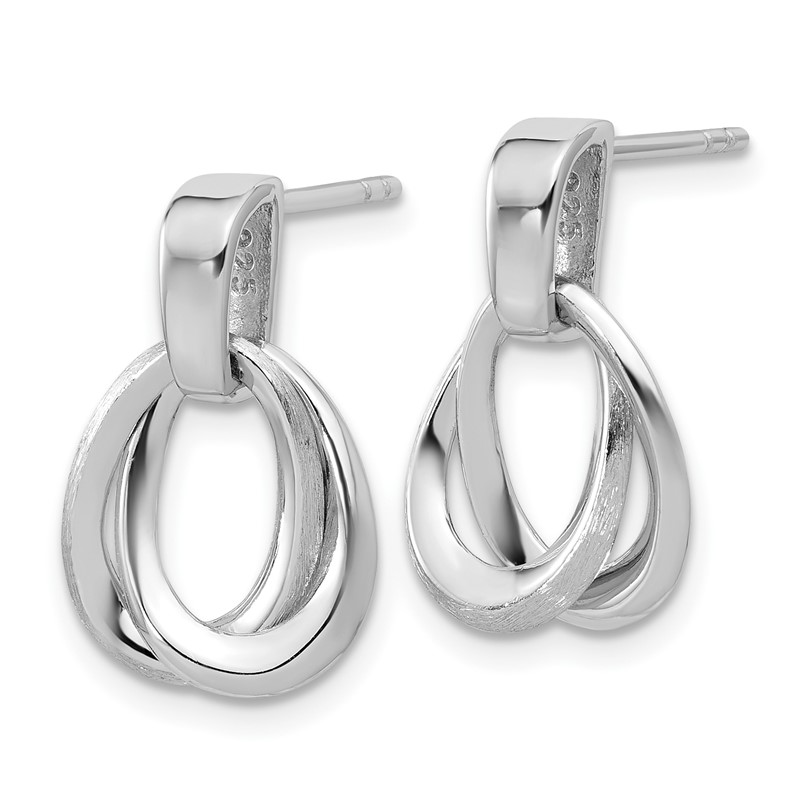 SS RH-plated Polished/Brushed Ovals Dangle Post Earrings