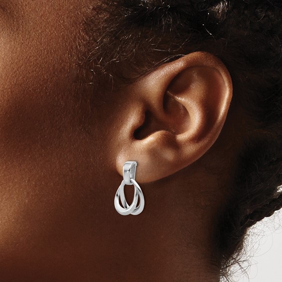 Leslie's SS RH-plated Polished/Brushed Ovals Dangle Post Earrings