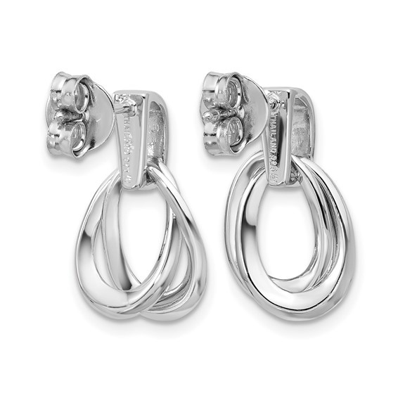 Leslie's SS RH-plated Polished/Brushed Ovals Dangle Post Earrings