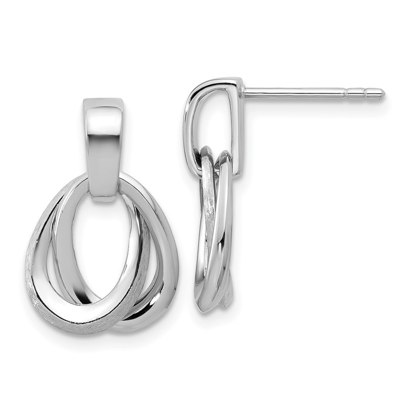 SS RH-plated Polished/Brushed Ovals Dangle Post Earrings