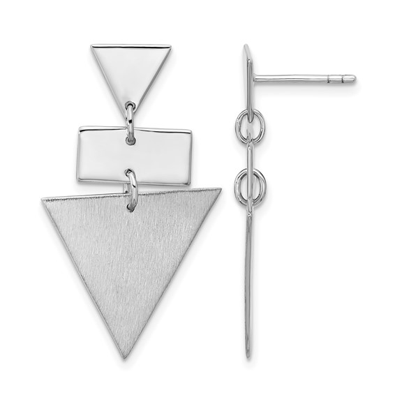 Leslie's SS RH-plated Polish/Brushed Geometric Dangle Post Earrings