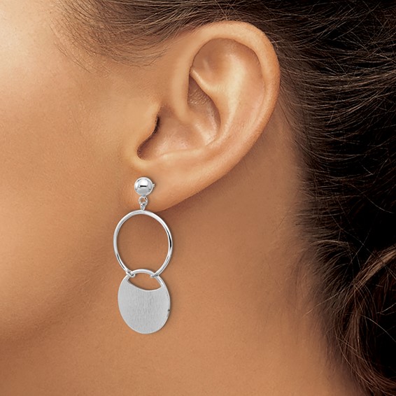Leslie's SS RH-plated Polished/Brushed Circles Dangle Post Earrings
