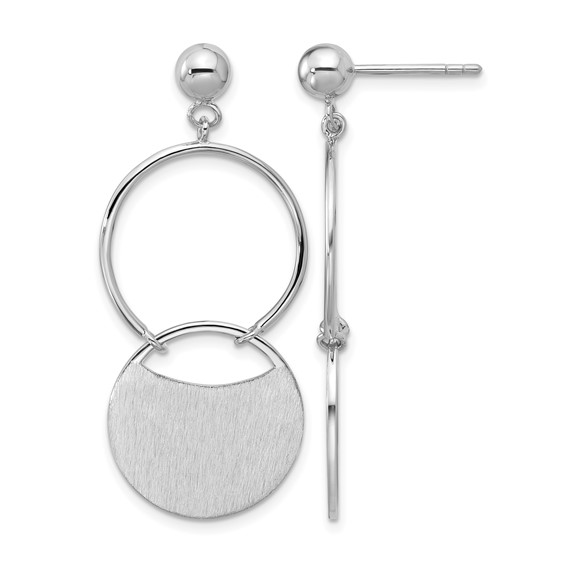 Leslie's SS RH-plated Polished/Brushed Circles Dangle Post Earrings