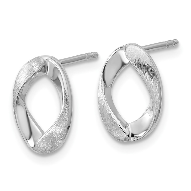 Sterling Silver RH-plated Polish/Brushed Oval Post Earrings