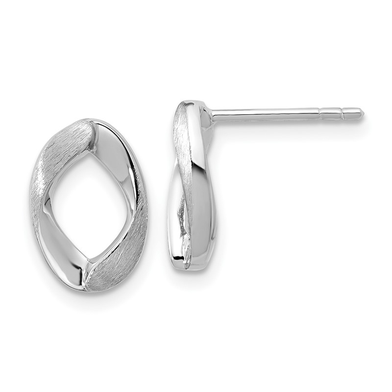 Sterling Silver RH-plated Polish/Brushed Oval Post Earrings