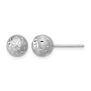 Leslie's SS RH-plated Polished/Brushed/Dia-cut Ball Post Earrings
