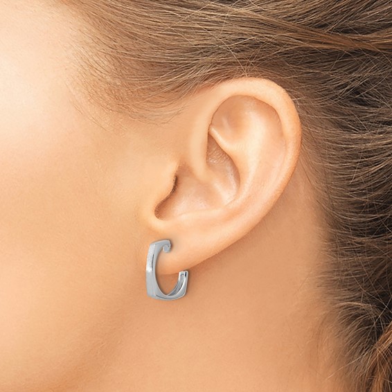 Leslie's SS RH-plated Polished/Brushed Square J-Hoop Post Earrings