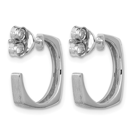 Leslie's SS RH-plated Polished/Brushed Square J-Hoop Post Earrings