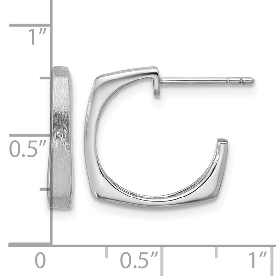 Leslie's SS RH-plated Polished/Brushed Square J-Hoop Post Earrings