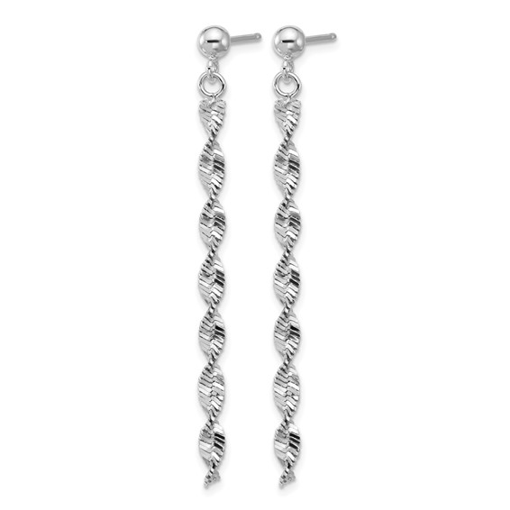 Leslie's Sterling Silver RH-plat Polish/Dia.-cut Dangle Post Earrings