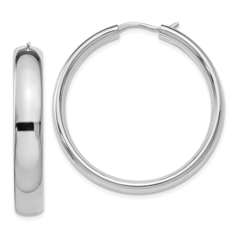 Sterling Silver Rhodium-plated 6mm Half Round Tube Earrings