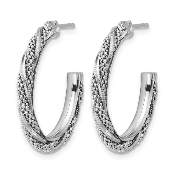 Leslie's Sterling Silver Polished and Textured J-Hoop Earrings