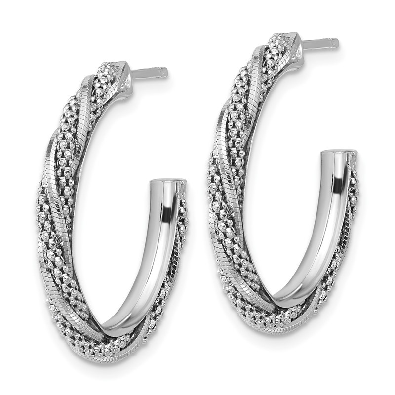 SS RH-plated Polish/Textured Twisted J-Hoop Post Earrings