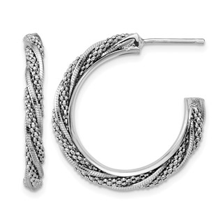 Leslie's Sterling Silver Polished and Textured J-Hoop Earrings