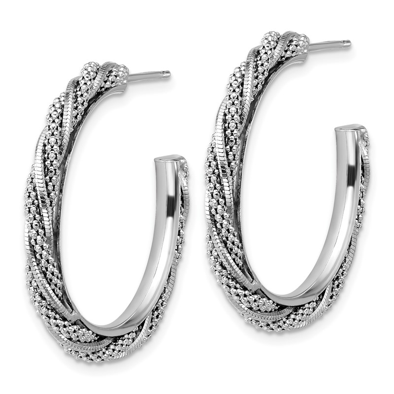 SS RH-plated Polish/Textured Twisted J-Hoop Post Earrings