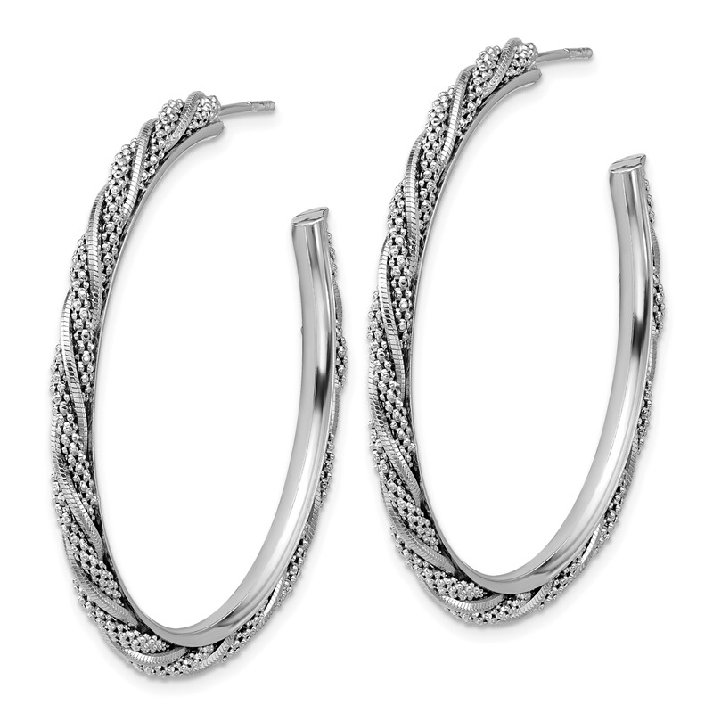 SS RH-plated Polish/Textured Twisted J-Hoop Post Earrings