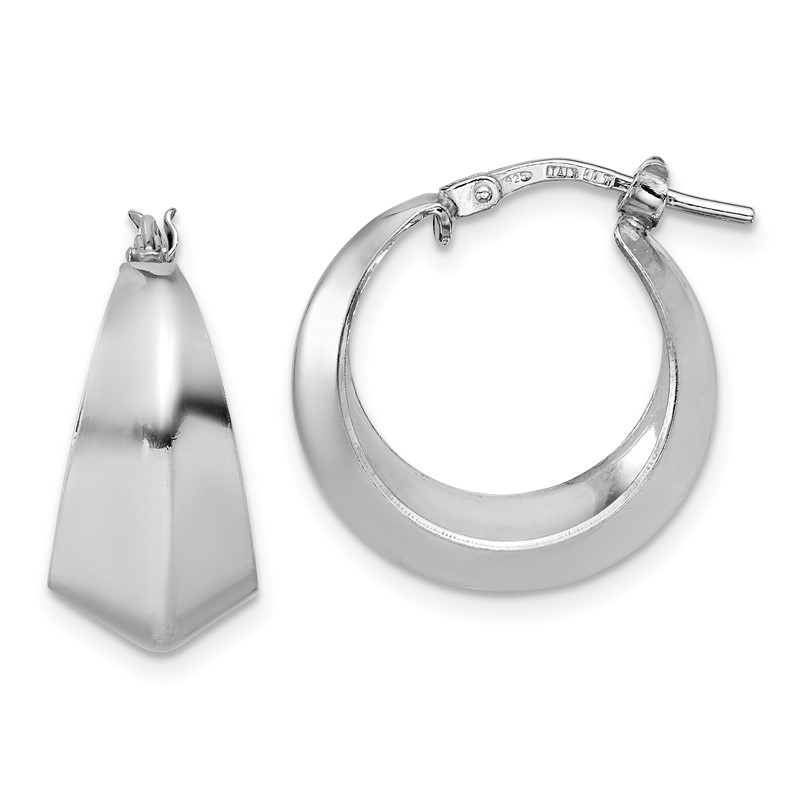 Sterling Silver RH-plated Polished Graduated Hoop Earrings